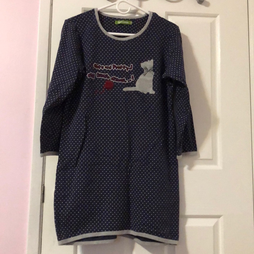 Long Sleeves Cotton Cat Figure Sleepshirt